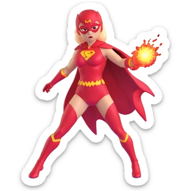 female superhero with red energy powers and red costume sticker