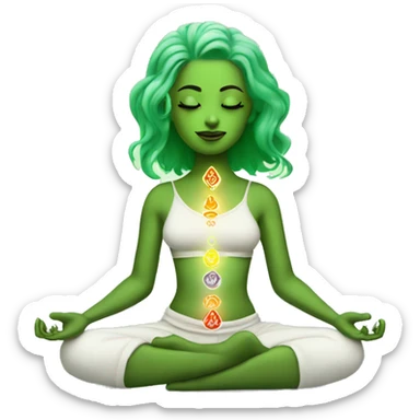 Light lady green hair with 7 chakra symbols meditating mudra sticker