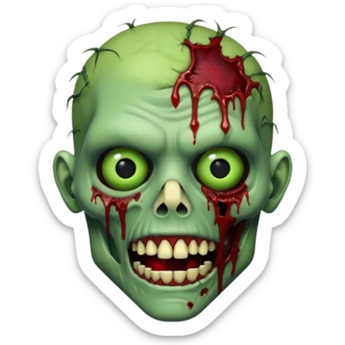 Realistic zombie head, decaying green skin, blood, missing teeth, horror style, no background



 sticker