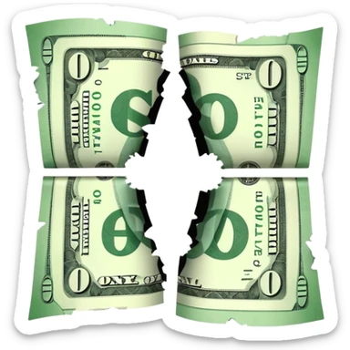 flat iPhone-style emoji of a dollar bill split in half, minimal details, flat look sticker