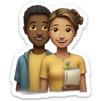 An emoji of a brother and sister standing side by side, smiling warmly to represent their close sibling bond sticker
