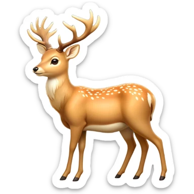 cinematic-[deer]-realistic-full-body-standing on all fours-emoji,-tail-tucked-close,-head-tilted-dramatically,-sleek-[fawn]-fur,-simplified-yet-realistic-focused-features,-highly-detailed,-glowing-with-an-almost-sarcastic-glow big antlers sticker