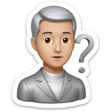 bust of a man with a question mark sticker