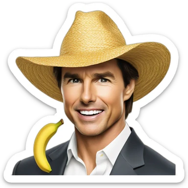 Tom cruise eating a banana in a straw hat sticker