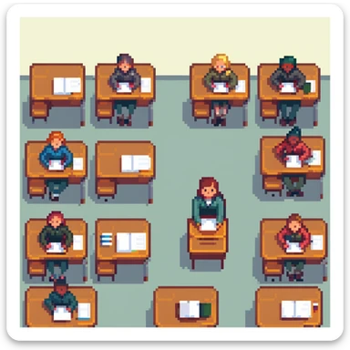 group of students sitting at desks sticker