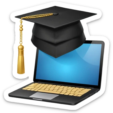 digital educational project, graduation cap and laptop sticker