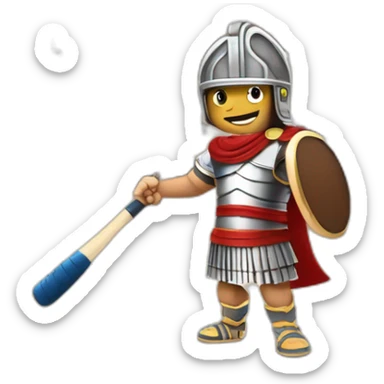Roman gladiator with one tennis racket on right hand playing inside colosseum sticker
