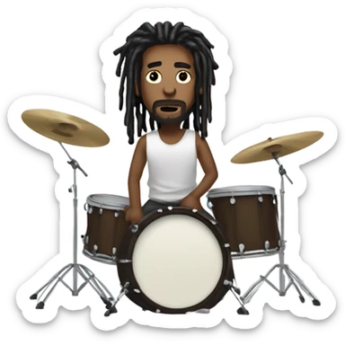 Create a dude with dreads sitting on drums sticker