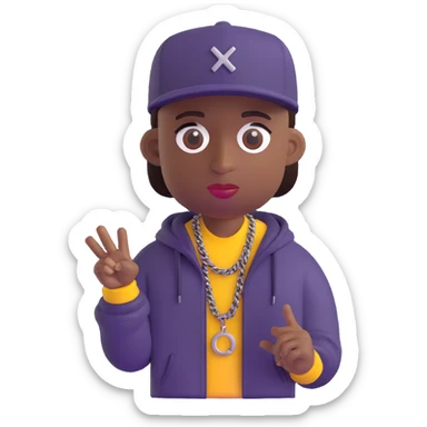 Make the rapper's skin significantly darker, keep the same 3D emoji style and all other features unchanged, with no background. sticker