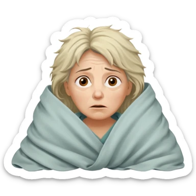 A 55-year-old woman lying in bed at night, unable to sleep. She looks exhausted and desperate, with visible dark circles under her eyes, tired facial expression, slightly messy hair. She is under the blankets, staring at the ceiling.  sticker