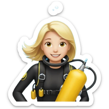 scuba diving girl blonde with yellow oxygen tank sticker
