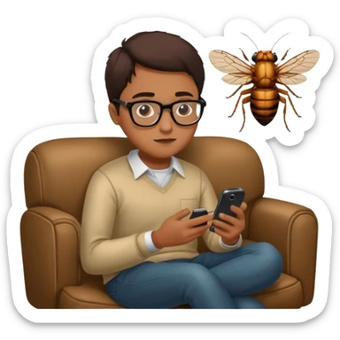 Cicada watching on a phone sit on a sofa  sticker