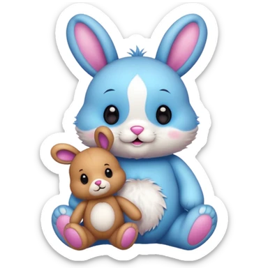 Cute bunny and teddy with colourful magical background  sticker