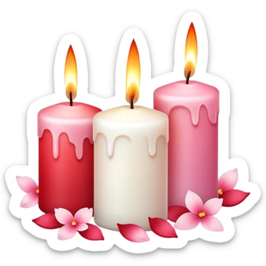 Romantic pastel white pastel pink and red candles with flower petals  sticker