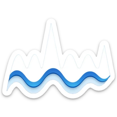logo on white background showing a waveform morphing into text. Clean blue and white geometric sticker