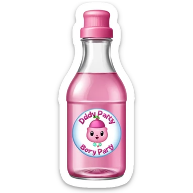 realistic baby oil style bottle pink cap pink logo clear bottle with berry logo with diddy party written and a berry on top bottle sticker