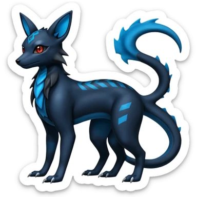 Shiny Dark Edgy Black And Blue Umbreon-Salandit-Wolf-Fakémon-hybrid-creature (full body)  sticker