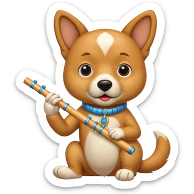 dog playing flute sticker