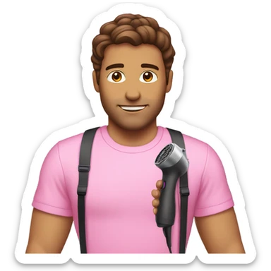 Man with brown hair using a all pink hairdryer  sticker