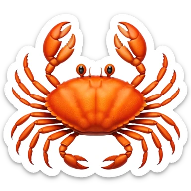 A high-resolution digital illustration of a crab, semi-realistic style. The crab is shown head on with a big smile  sticker