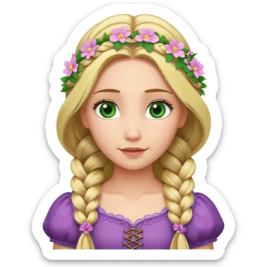 tangled disney rapunzel fair skin green eyes blonde hair flowers sticker