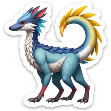 Colorful Fruity Warm-colored Tropical Exotic Vernid-Sergal-Trico-Silvally-Nargacuga-fusion-hybrid-animal-creature, full body sticker