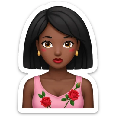 Black hair woman wearing rose top sticker