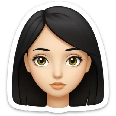 girl with medium long hair black hair black eyes almond olive skin stone small lips sticker