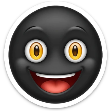 Crea un emoji redondo de color negro con cara feliz sticker