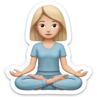memoji of a girl meditating, relaxed pose, hands in lap, tranquil face, minimal background sticker