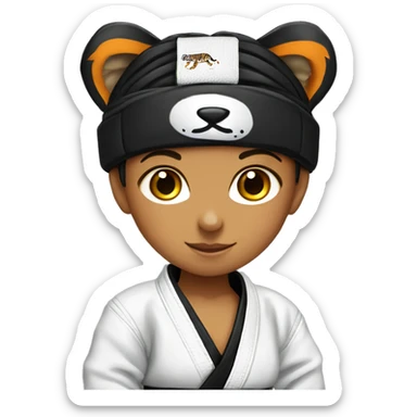 Girl, young tiger wearing a Jiu Jitsu gear with a black belt sticker