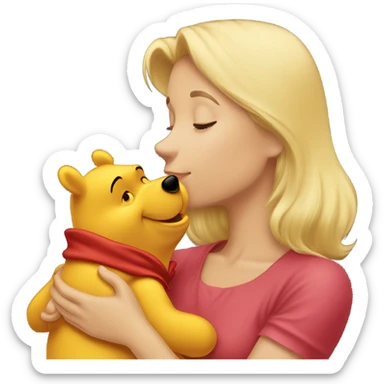 Winnie the Pooh kissing pretty brunette girl on the cheek sticker