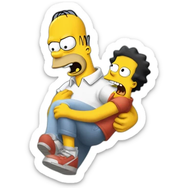 Homer  holding a motionless Bart Simpson in the air after he lost his temper sticker