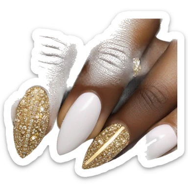 Black girl Classy almond French tip nails with gold and diamond rings  sticker