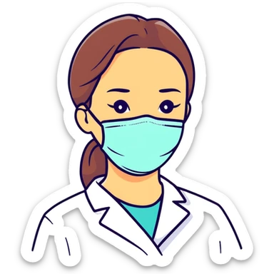 Girl wearing a COVID medical face mask sticker