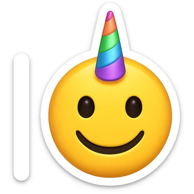 yellow face with rainbow unicorn horn, digital illustration, emoji style sticker