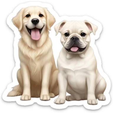 English cream golden retriever and an oreo colored french bulldog as best friends sticker