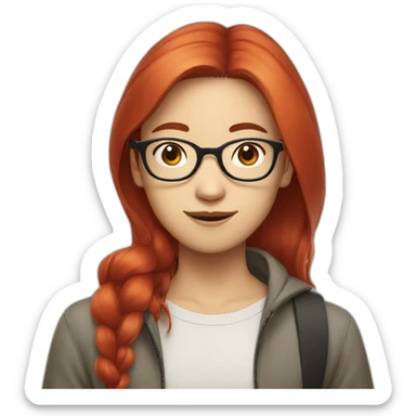 Asian girl in glasses with red hair man sticker