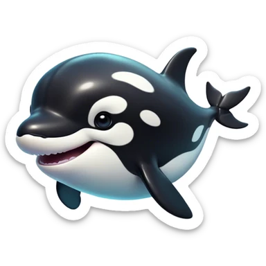 Cinematic Comical orca Portrait Emoji, Head tilted dramatically with an exaggeratedly shocked expression, featuring a sleek black-and-white body with wide, comically expressive eyes full of playful disbelief and animated flippers, Simplified yet hilariously expressive features, highly detailed, glowing with a slightly sassy oceanic glow, high shine, dramatic yet playful, stylized with an air of cheeky marine mischief, soft glowing outline, capturing the essence of a meme-worthy orca that looks ready to make waves with its hilariously dramatic antics! sticker