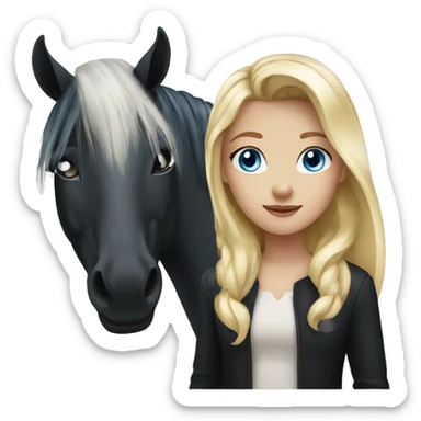 blonde girl with blue eyes and a black horse with white diamond and black mane sticker