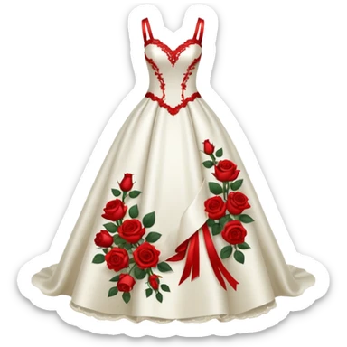 White Hyper Realistic ornate satin Wedding dress displays with roses sticker