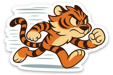 Remove the background so the tiger is on a transparent background, keep the cartoon style and speed effect. Maintain the cartoon style with dynamic speed lines and motion blur effect around the tiger. sticker