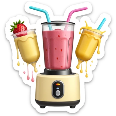 A SMOOTHIE MACHINE WITHOUT THE LID ON, THE SMOOTHIE SPLASHES OUT sticker