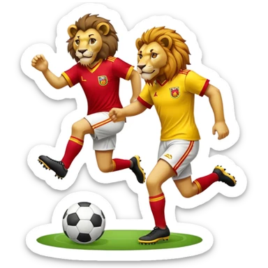 Lions with half red half yellow shirt playing soccer  sticker