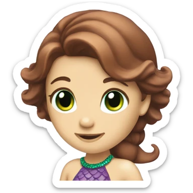 Mermaid with purple tail, green eyes, and brown hair. sticker