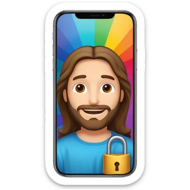 iPhone screen with Jesus in cartoon style as the lock screen sticker