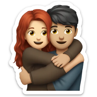Dark red hair girl hugs blond boy  sticker