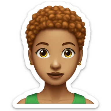 lightskin girl, short ginger afro, green crop top, eye lashes sticker