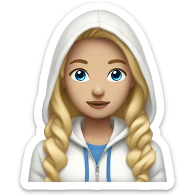 blonde girl ,wearing white hoodie, light tan skin, and blue eyes sticker