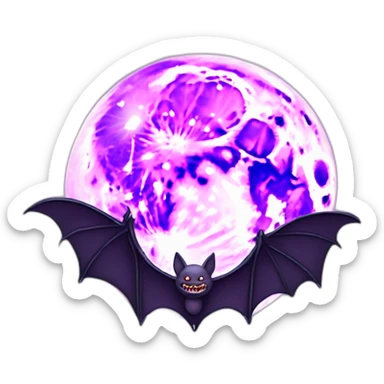 realistic full moon with mad vampire bat purple dripping wings sticker